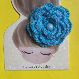 Blue and Gray Crochet Flower Hair Clip